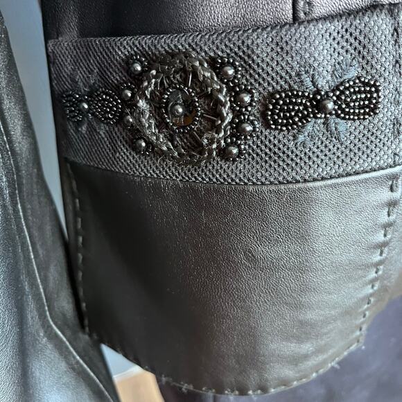 Talk of The Walk Black Leather Jacket M Beaded Luxe Glam Preppy Old Money Y2K - Picture 5 of 8